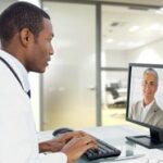 doctor conducting video conference