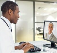 doctor conducting video conference