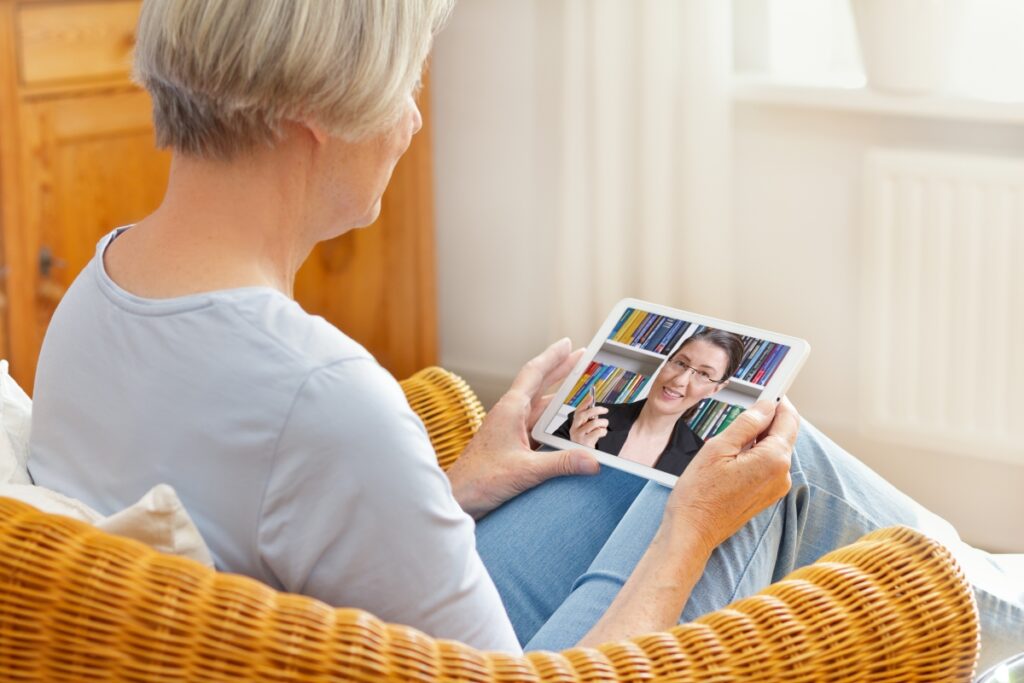 teletherapy senior woman tablet computer